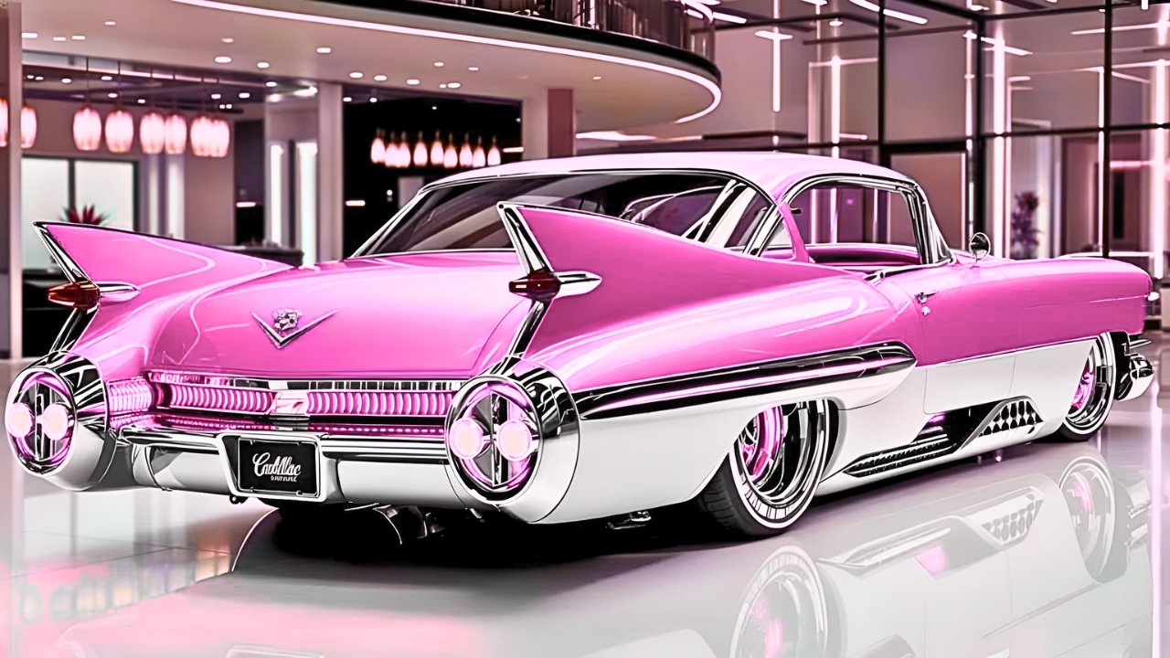 Cadillac Coupe DeVille 1959 Personalizado: Estilo Rosa y Blanco Único